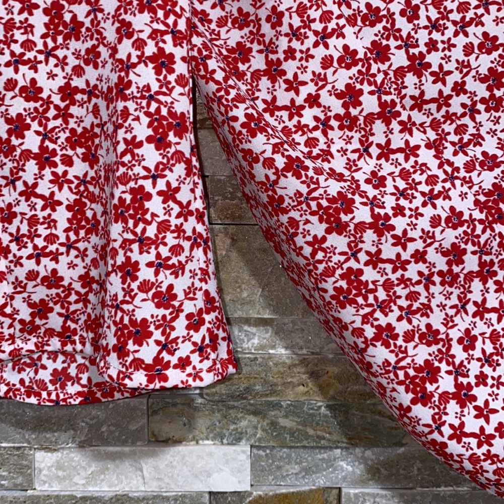 Lush Red Floral V-neck Button Down Blouse